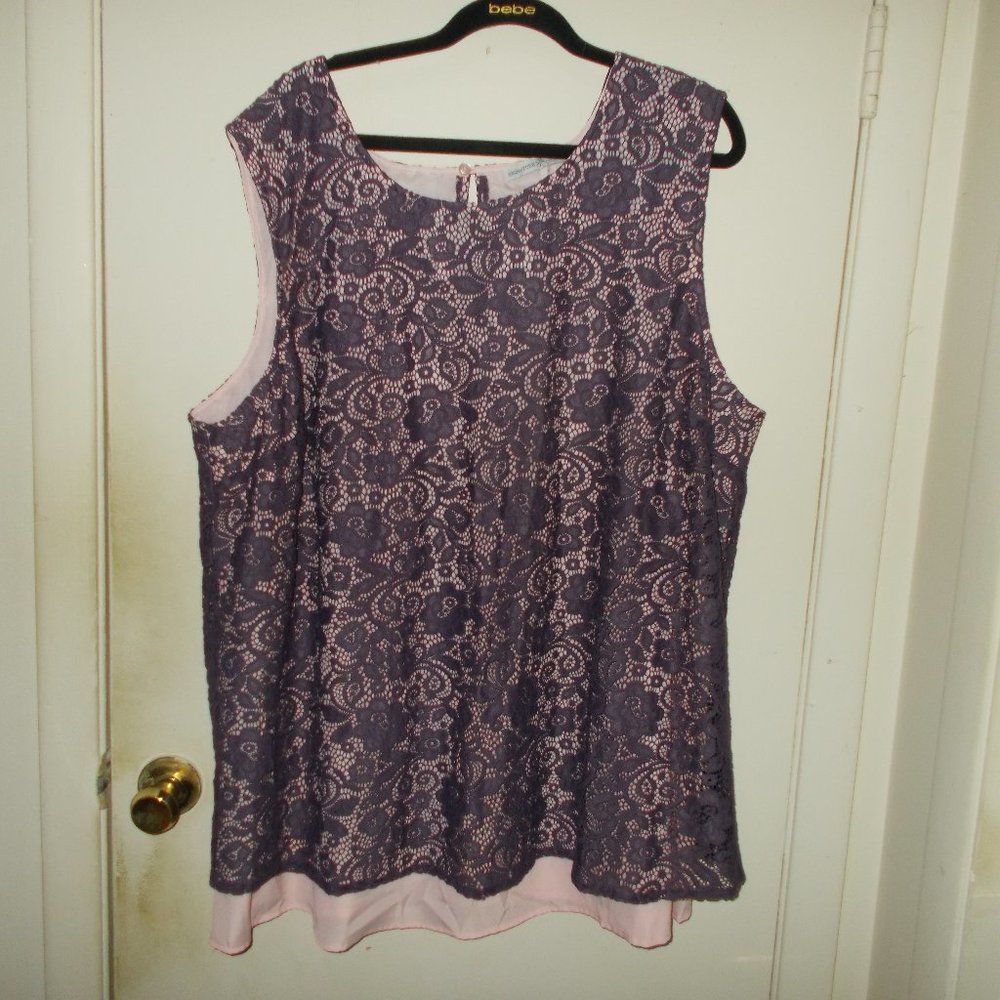Signature Collection Lace Overlace Blouse Purple/Pink Size 3X